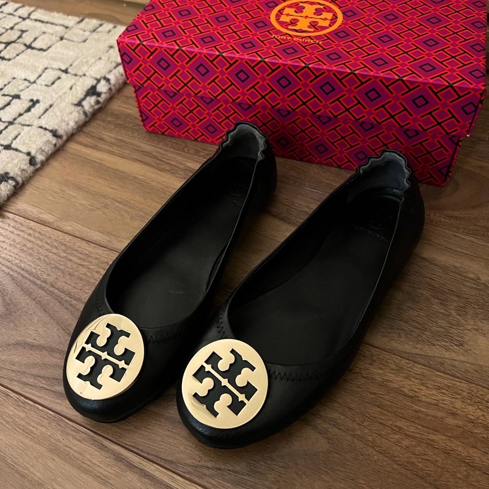 Tory Burch Minnie Travel Ballet Black Flats NEW